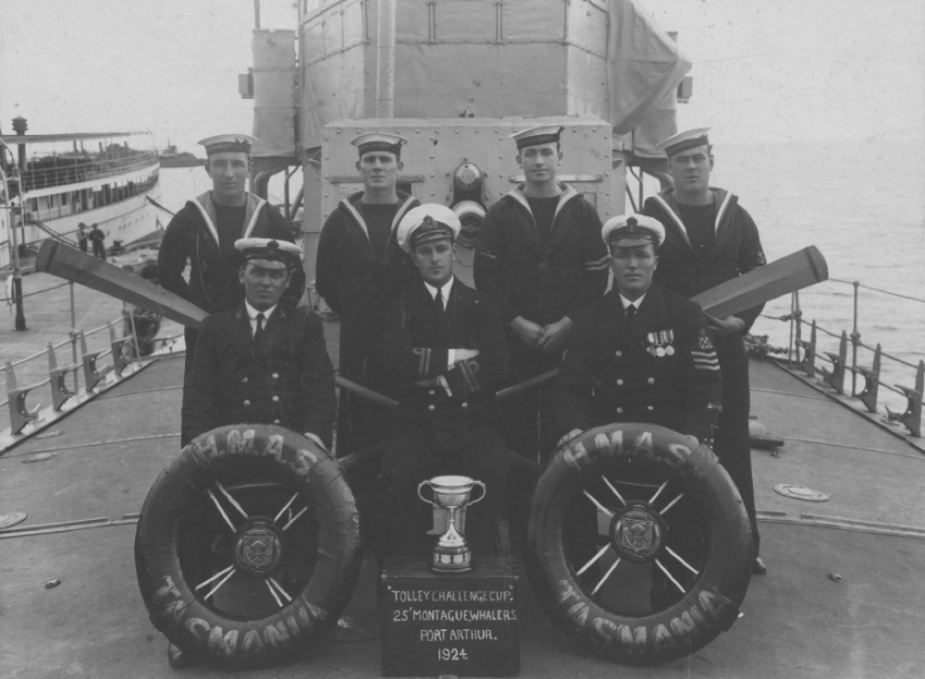 HMAS Tasmania's whaler boat crew in Port Arthur, 1924.