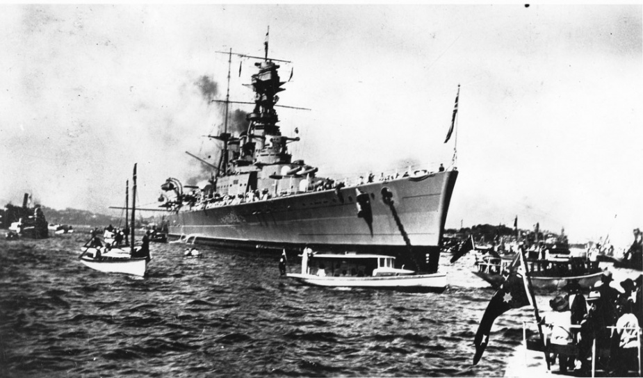 HMS Hood anchored in Sydney Harbour, 9 April 1924.