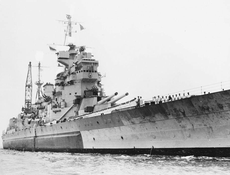 First Flagship of the British Pacific Fleet, the battleship HMS Howe.