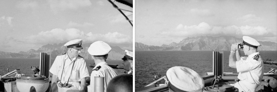 Captain Harry Howden, RAN on the compass platform prior to anchoring off Yemen (AWM 0011/0018 & 0019)