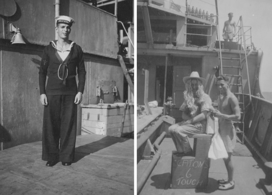 As well as performing duties in the ship's engine room Stoker Ted Caton was also the ship's designated barber.