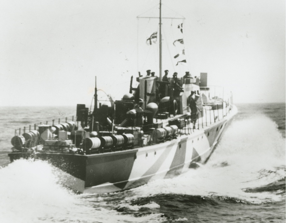 ML 814 at high speed. Note the depth charges on her quarterdeck