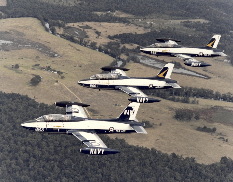 RAN Macchi trainers in flight over Nowra.