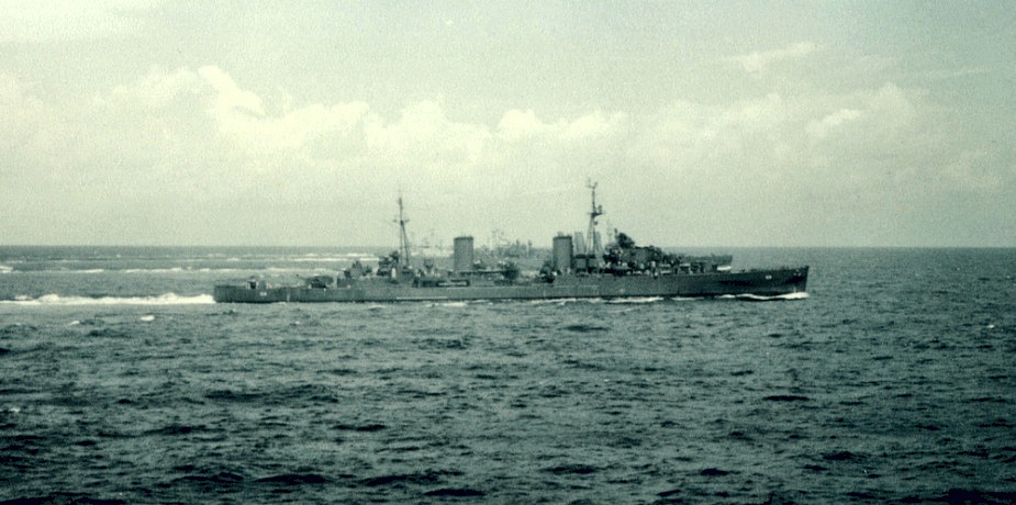 HMAS Hobart exercising with allied cruisers off Subic Bay, August 1945