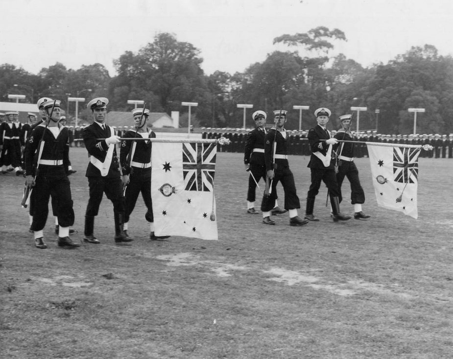 Parading of the RAN Colours after the presentation by Governor-General, His Excellency Lord Casey PC GCMG CH DSO MC KStL