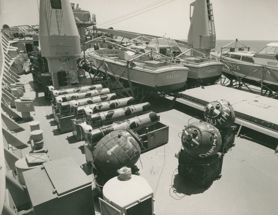 Stalwart was a regular participant in the Kangaroo series of joint exercises. Here she carries an assorted deck cargo for use during the exercise.