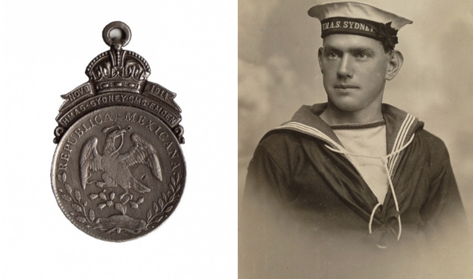 Left: An example of one of the Mexican silver dollar medallions struck for those Sydney crewman who took part in the Sydney-Emden engagement. Right: The men of Sydney had much to be proud of when they returned to Australia following the war's end.