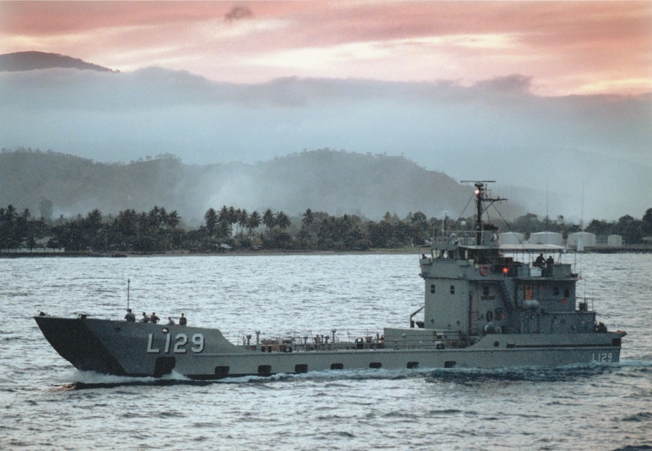 HMAS Tarakan at dusk off the East Timorese coast