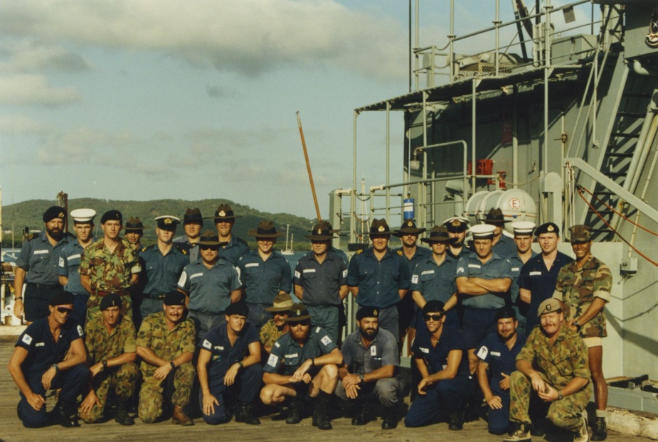 The Operation Beachcomber team aboard Tarakan at Cooktown in 1992