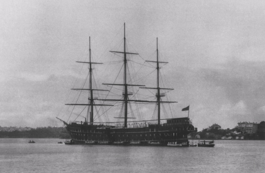 Sobraon moored with her sails removed as the Nautical School Ship NSS Sabraon
