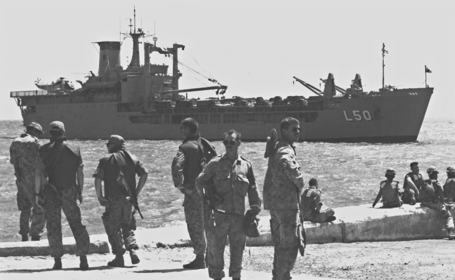 Tobruk entering Mogadishu Port prior to unloading. 20 January 1993.