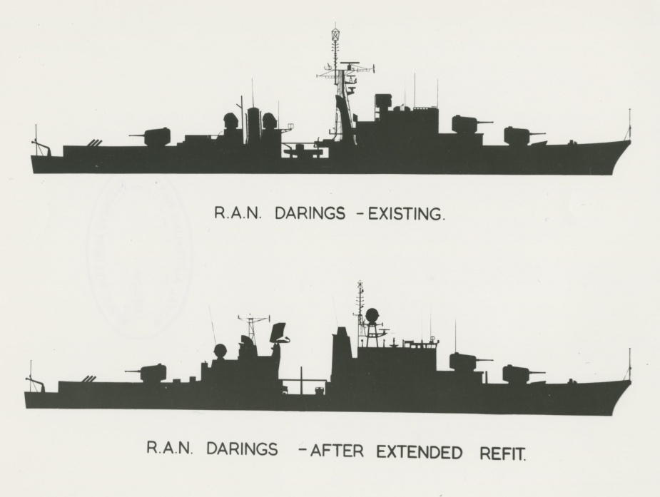 The silhouette of the RAN Daring Class was altered noticeably following their extended refit.