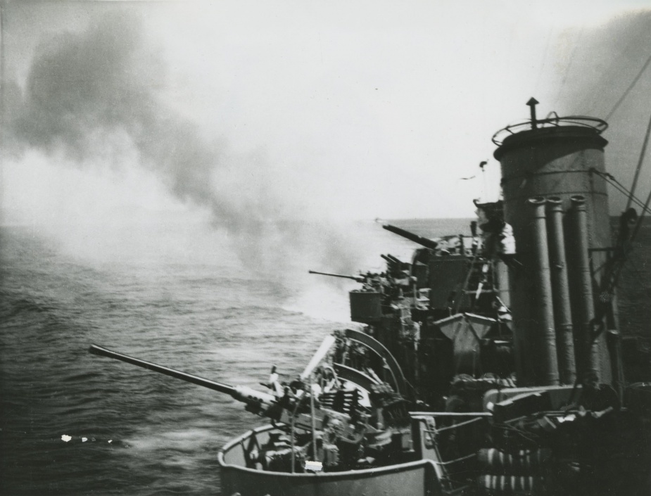 Warramunga firing on enemy postions in Korea