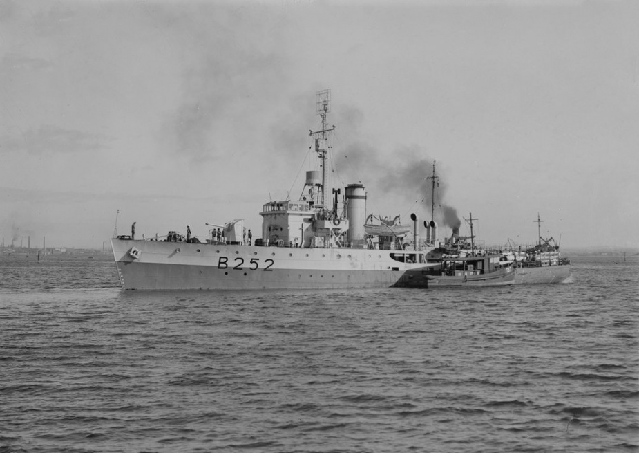 Whyalla wearing her British pennant number 'B252'. (Allan C Green, State Library of Victoria)