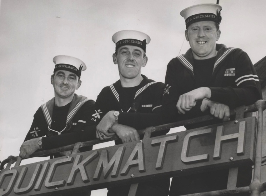 Crew members onboard HMAS Quickmatch, AB Gamble, AB Price and AB Midgley.