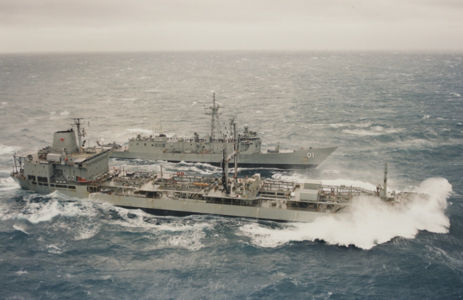 HMAS Westralia in the Southern Ocean in company with an RAN Frigate. HMAS Westralia in the Southern Ocean in company with HMAS Adelaide