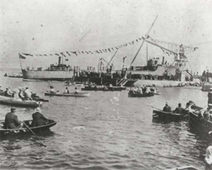 Launch of the torpedo boat destroyer HMAS Warrego on 4 April 1911.