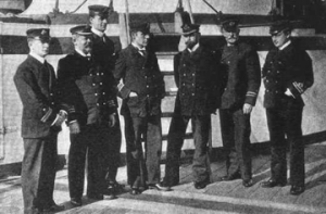 A group of Victorian Navy officers circa 1900 Paymaster Alfred Treacy at 6 feet and 1 inch tall is noticeable  due to his height compared with his peers  