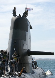 The crew of HMAS Waller prepare to come alongside Fleet Base West, on their arrival home from a five month deployment.