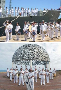 Top: The combined South Australian and Western Australian Detachments on Parade for HMAS Canberra. Bottom: The Western Australian Detachment at the HMAS Sydney Memorial in Geraldton, WA.