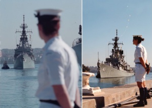 ABCSO Amy Savelj awaits lines for shore party with HMAS Brisbane’s final trip into Garden island, Sydney.