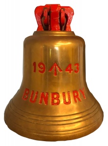 HMAS Bunbury ship's bell. (image courtesy of City of Bunbury Council)