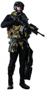 Clearance Diver carrying an M4A1 Carbine.