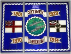 A stained glass window at HMAS Cerberus that commemorates the two protagonists (Defence).