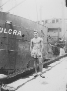 Ordinary Signalman Brian O’Shannassy, with Mulcra in the background, Adelaide, 1946.