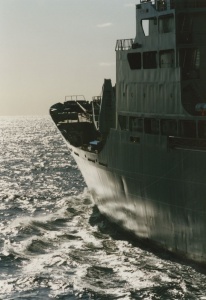 Stalwart sails into a setting sun during her 1988 deployment.