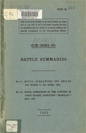 Naval Operations Off Ceylon and Naval Operations at the Capture of Diego Suarez (Operation IRONCLAD)