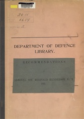 Recommendations of Admiral Sir Reginald Henderson.