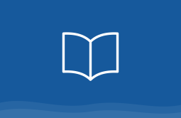 An icon of a book on a blue background.