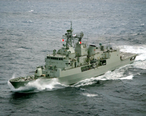Aerial photograph of HMAS Anzac sailing near La Reunion during the NORTHERN TRIDENT 2005 deployment.