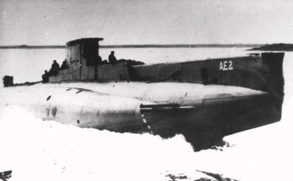 AE2 takes to the water for the first time in the Vickers Yard, Barrow-in-Furness, 18 June 1913