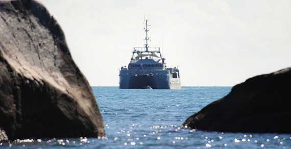 HMAS Benalla at anchor near Fitzroy Island, Cairns during the Minor War Vessel Concentration Period held from 30 May to 3 June 2011 in waters off Cairns.