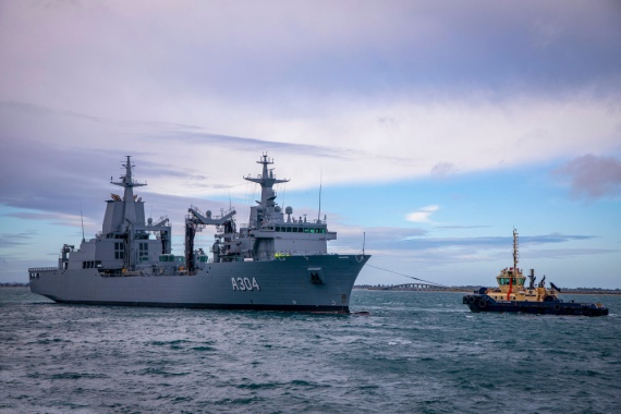 Auxiliary Oiler Replenisher NUSHIP Stalwart arrives at Fleet Base West in Western Australia for the first time.