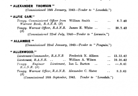 HMAS Alexander Thompson first appeared in the April 1943 edition of the Navy List: https://seapower.navy.gov.au/sites/default/files/documents/Navy_List-April-1943.pdf