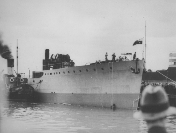 HMAS Ballarat (I) following her launching.