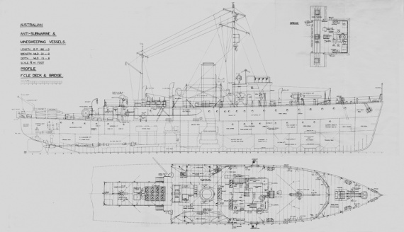 The general arrangement plan of a Bathurst Class Corvette.