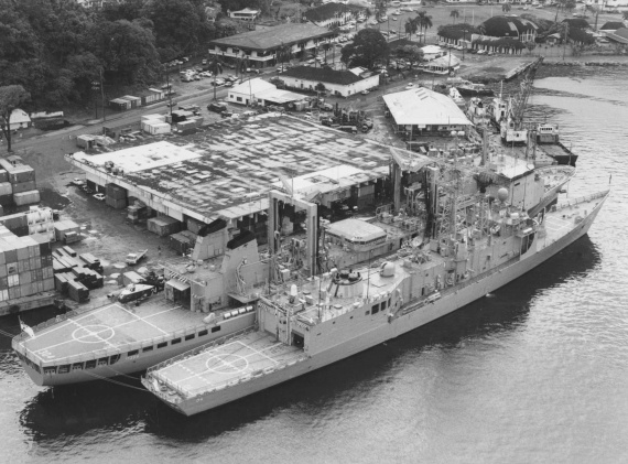 HMA Ships Success and Darwin alongside in Pago Pago, American Samoa 1990.
