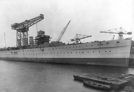 HMAS Australia fitting out. Visible here are her three original 'short' funnels. The height of these were later increased.