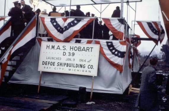 The launching of HMAS Hobart (II), 9 January 1964.