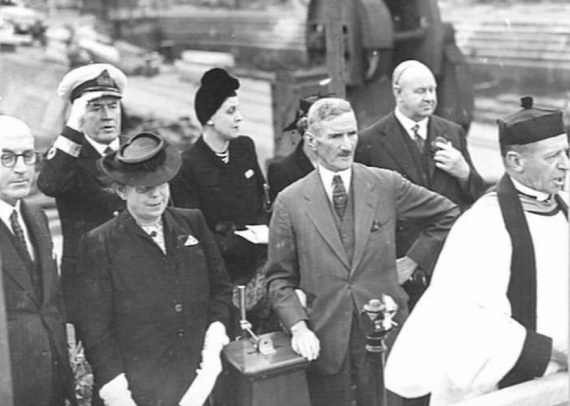 The official launching party for HMAS Cessnock, Cockatoo Island Dockyard, Sydney.