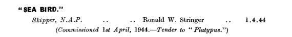 HMAS Sea Bird first appeared in the April 1944 edition of the Navy List: https://seapower.navy.gov.au/sites/default/files/documents/Navy_List-April-1944.pdf