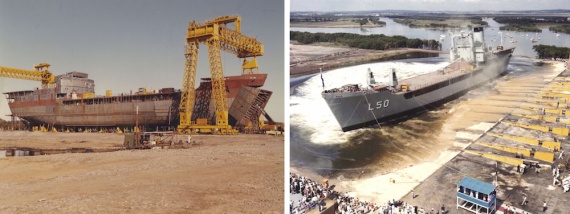 Tobruk under construction and being launched from the Carrington Slipway at Tomago, NSW.