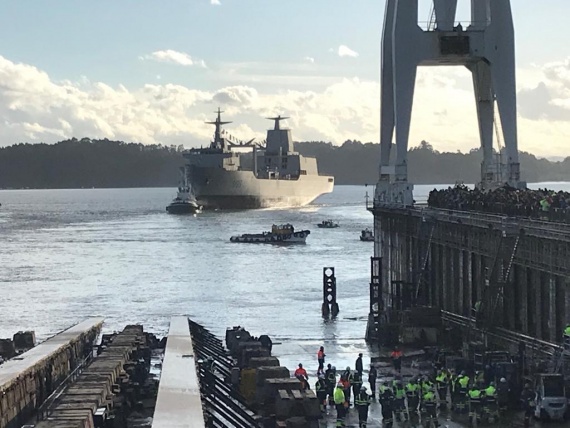 Lead ship of the Supply Class AORs, NUSHIP Supply, is launched at the Navantia Shipyards in Ferrol, Spain.