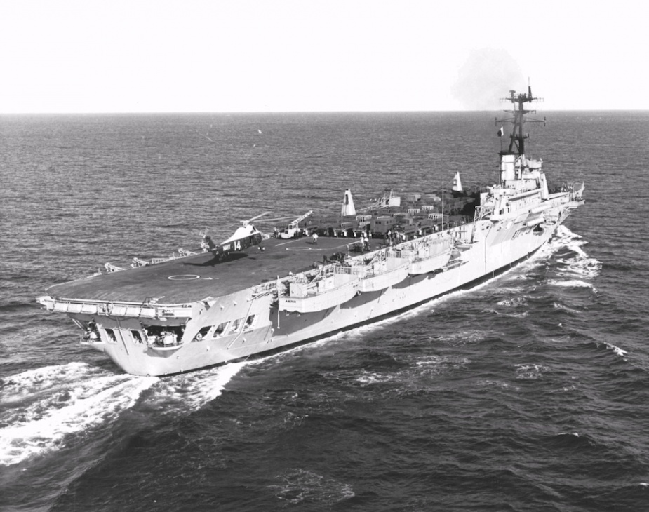 HMAS Sydney, known as the Vung Tau Ferry, deploying troops and cargo to South Korea with her Wessex embarked.