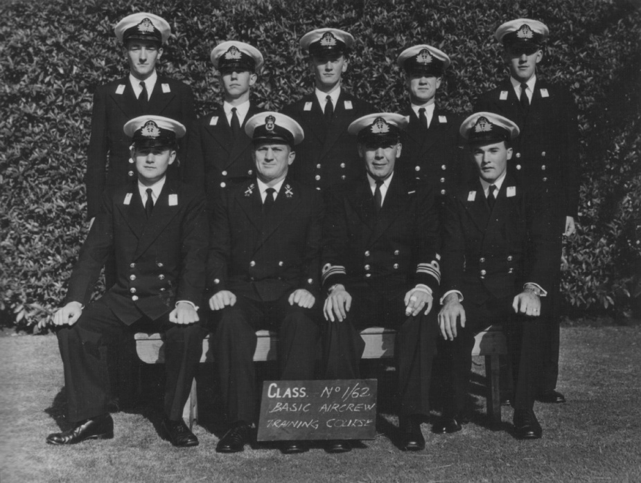 Midshipmen of No.1 BATC pose with their course instructor at HMAS Cerberus in 1962. Back Row (L-R) Midshipmen Dave Cronin, Ross MacArthur, Dave Collingridge, Barry Diamond and Max Speedy. Front Row (L-R): Midshipman Ian Best, CPOQMG Gordon Hope, LCDR WK Bird, RAN and Midshipman Bob Waldron.