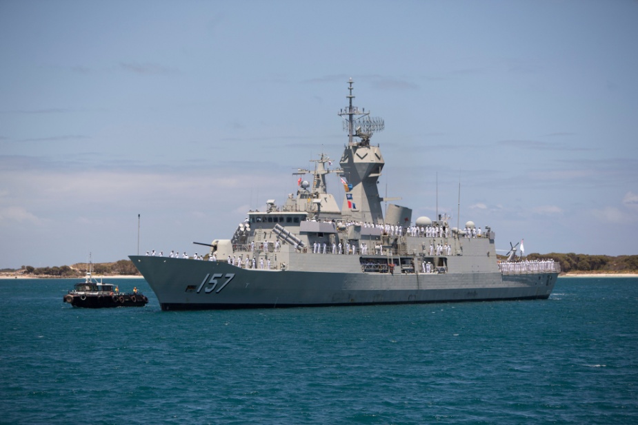 HMAS Perth sails back into to her home port of Fleet Base West, Rockingham after six-months deployed on Operation MANITOU.
